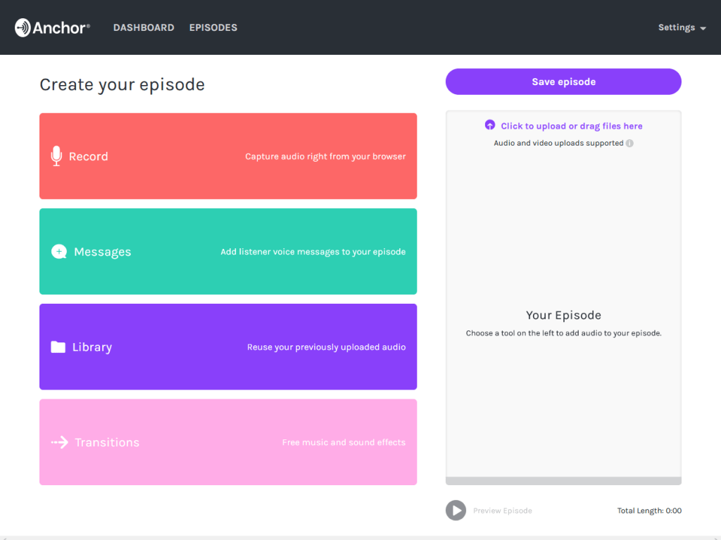 anchor podcast create your episode