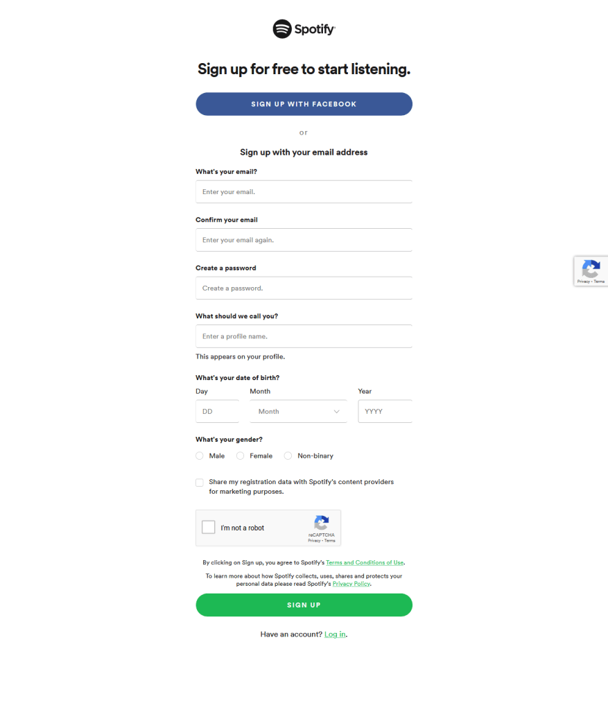 Spotify sign up