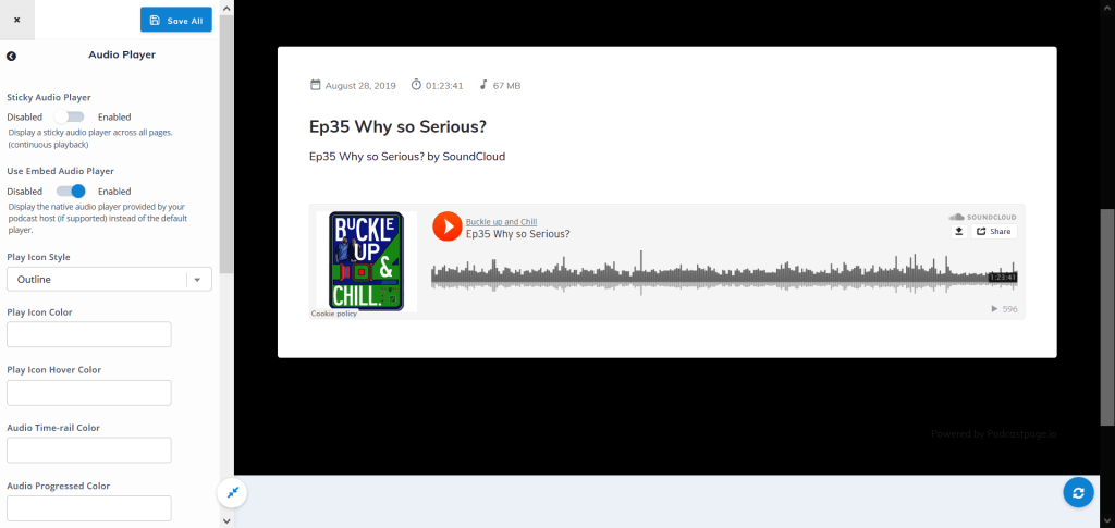 Beamly audio embed settings