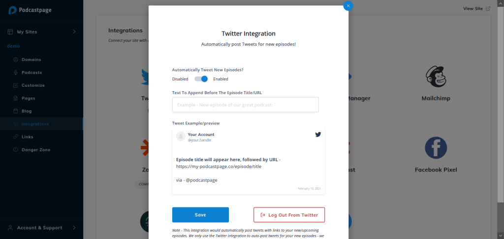 Automated podcast tweets