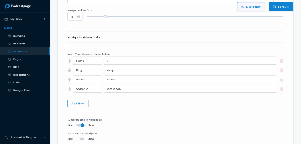 Beamly add a season page to your podcast site