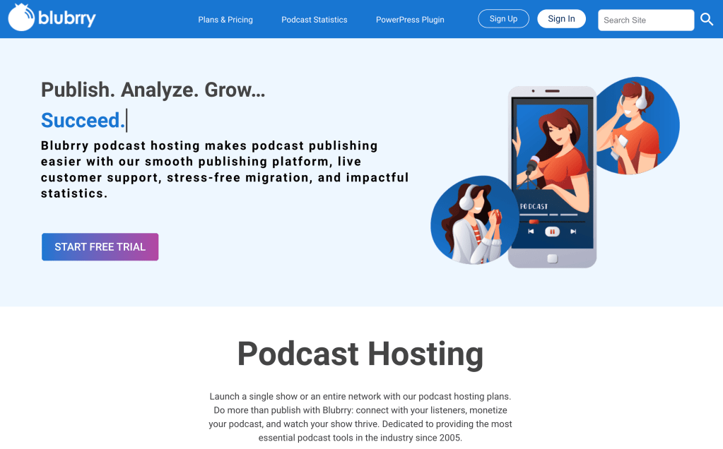 The Blubrry homepage.