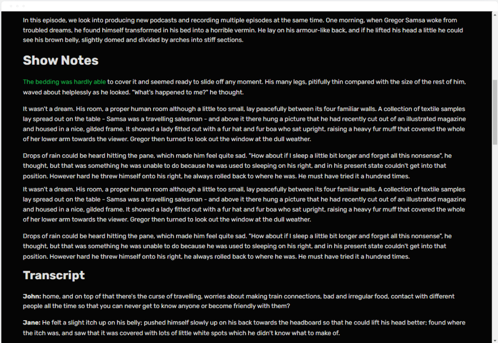 Beamly.com Show Notes and Transcript section