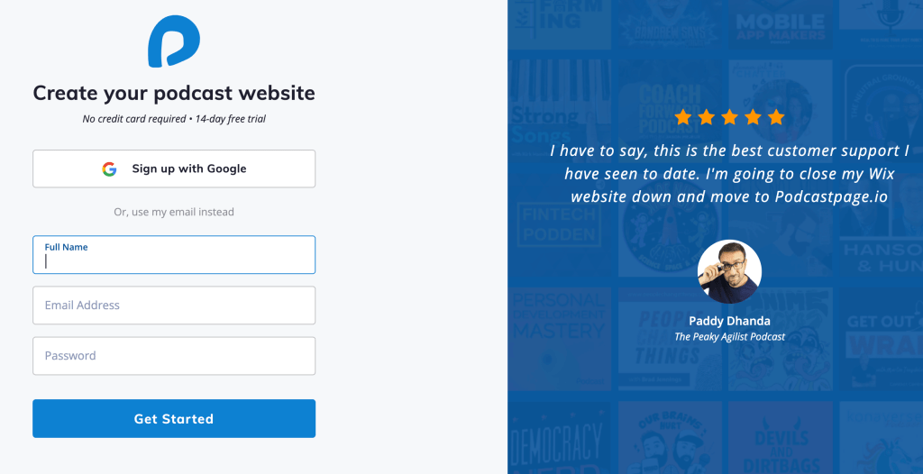 Signup page on Beamly to create a site.