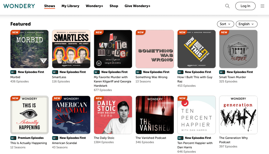 Example of a podcast network (Wondery)