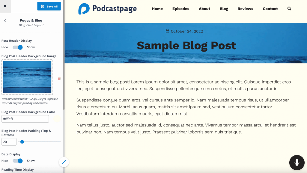 Editing the header image of blog posts.