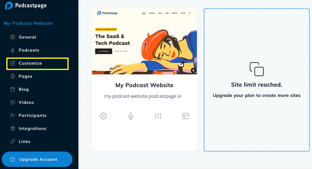 The Customize tab on Beamly's dashboard.