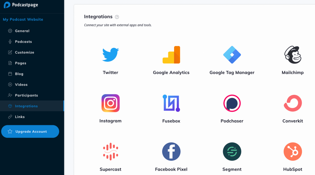 The Integrations tab on the Beamly dashboard.