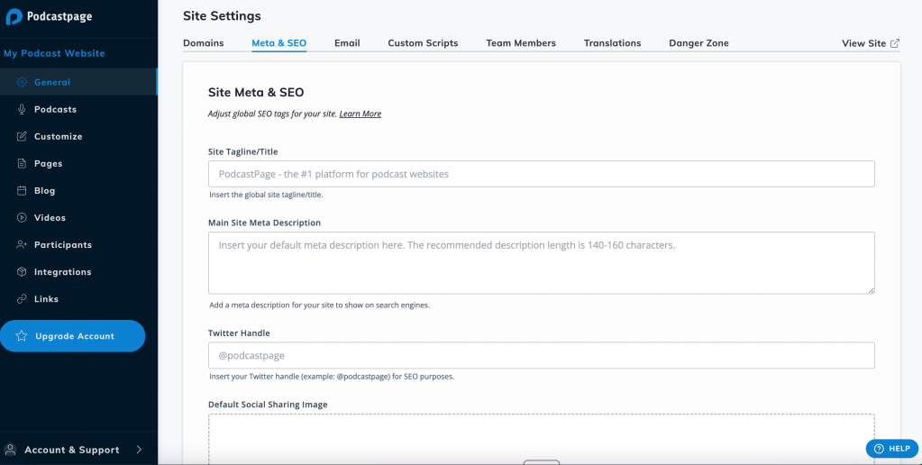 The Site & Meta SEO tab for Beamly.