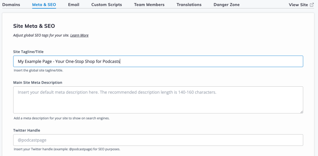 Adding a site title to Beamly website.