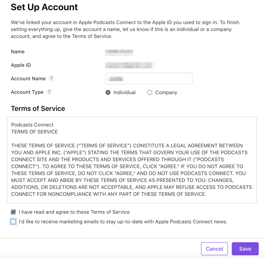 Setting up an Apple Podcasts account