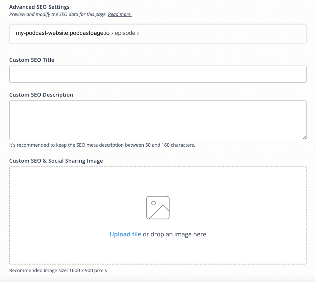 Adding your podcast SEO in Beamly.