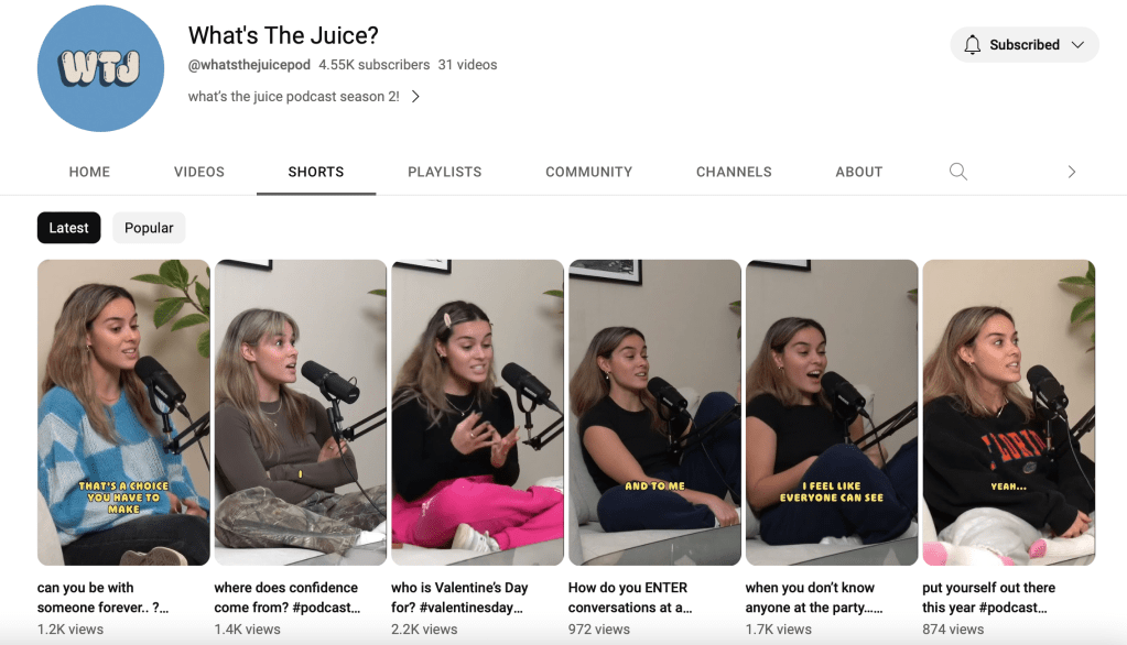 YouTube podcast shorts