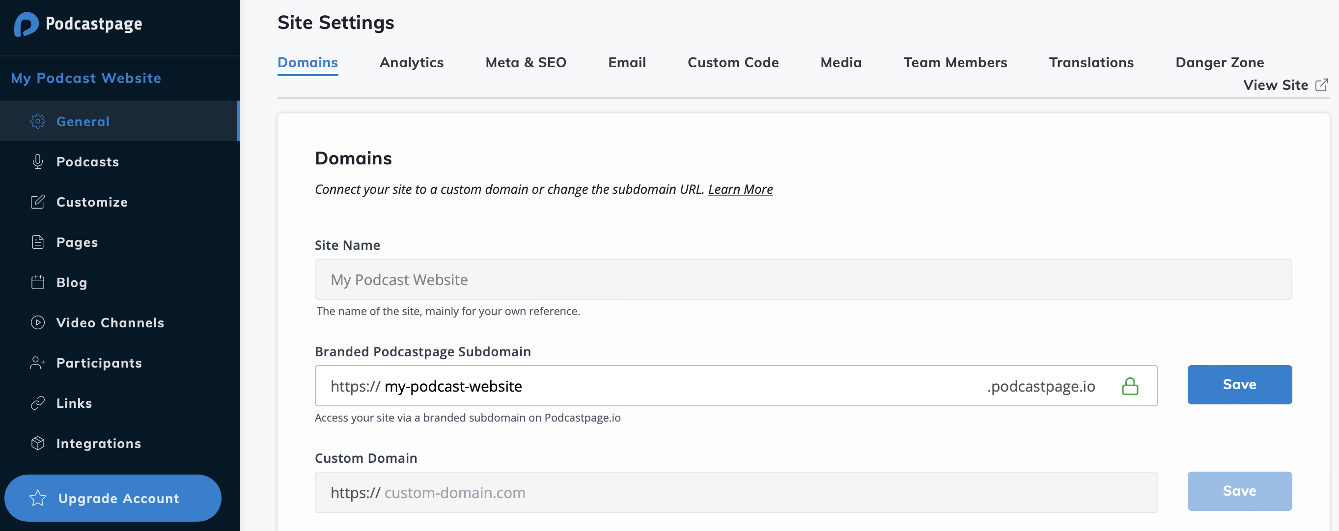 How to insert a domain for your podcast website