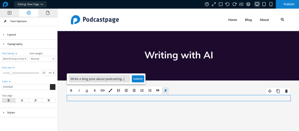 AI writing assistant - Beamly website builder