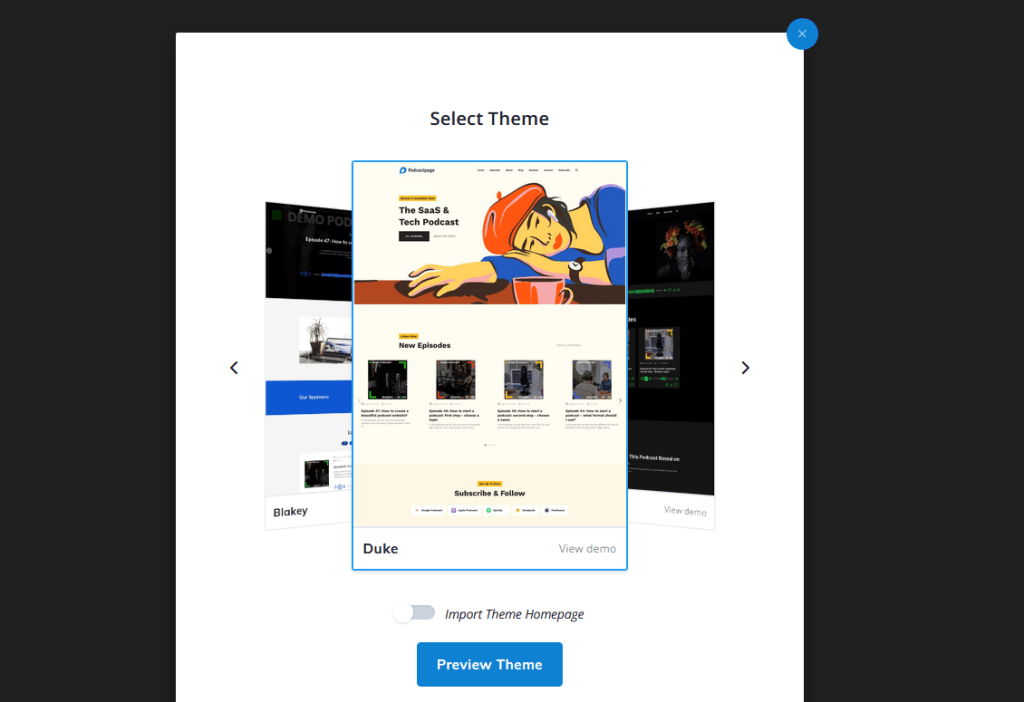 Selecting a theme for your podcasting website