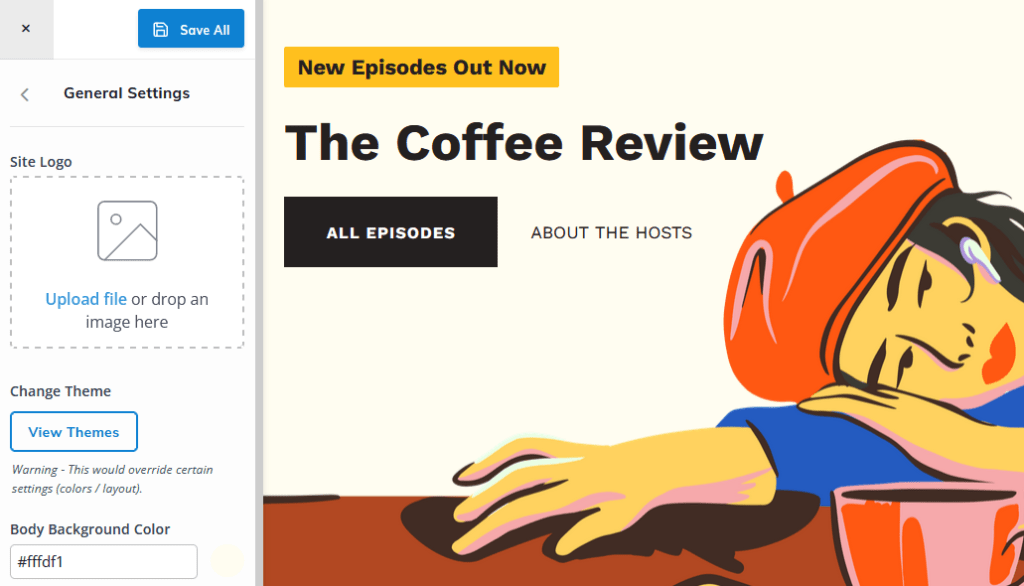 Setting your podcast logo in the Beamly customizer