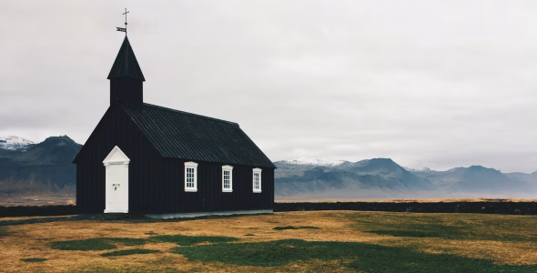 black and white church at daytime